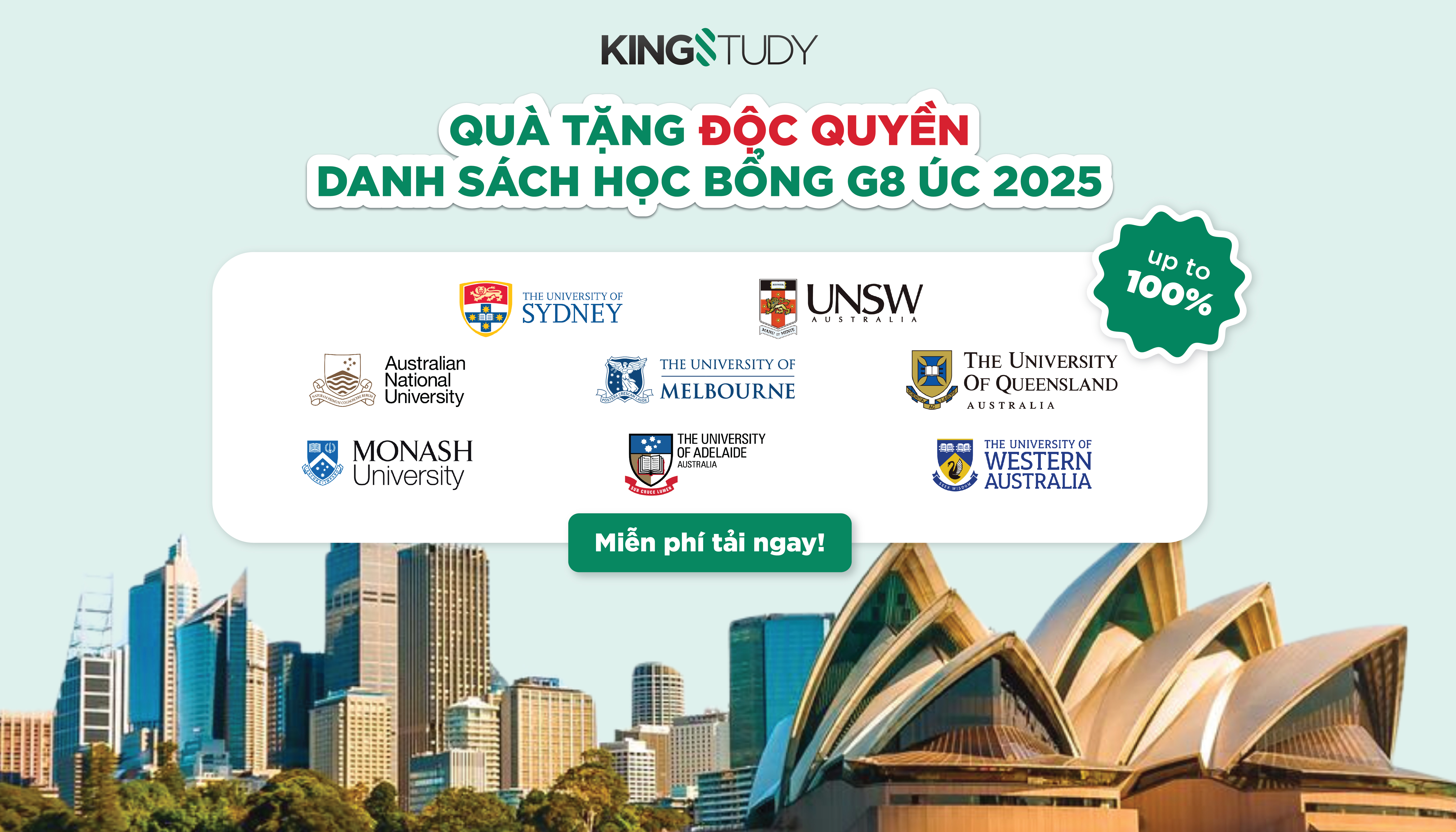 Quà tặng độc quyền: Danh sách học bổng G8 Úc 2025