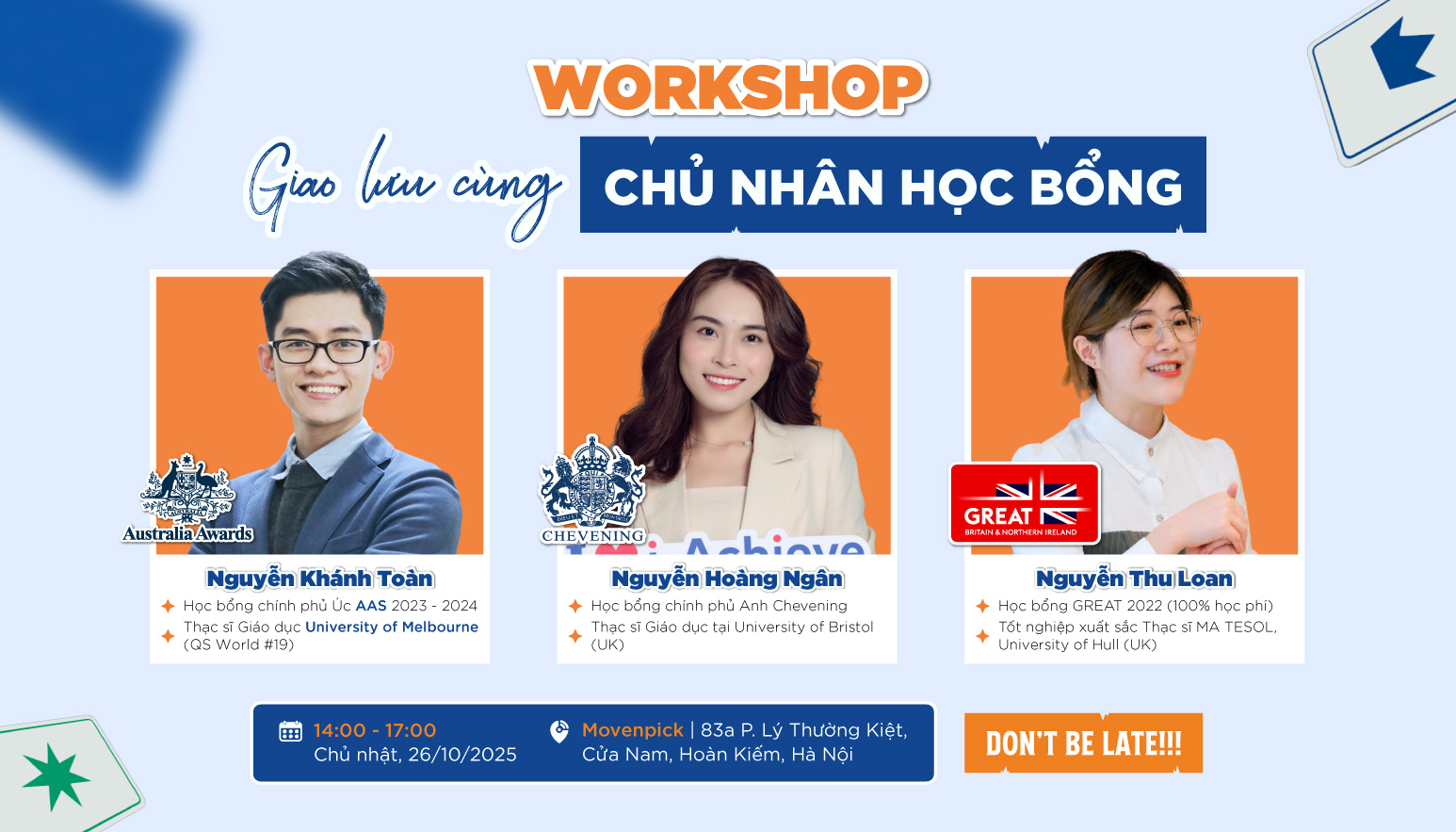 Workshop đặc biệt tại Global Study Fair: Giao lưu trực tiếp cùng 3 chủ nhân học bổng danh giá nhất Anh, Úc